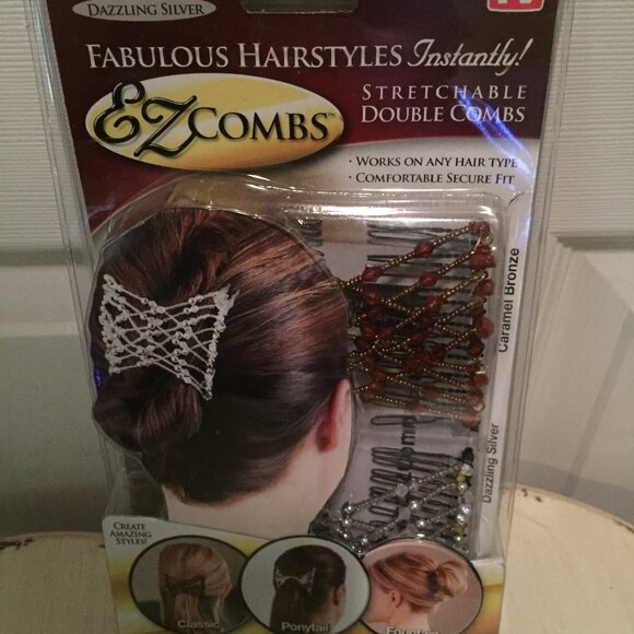EZ Combs Stretchable Double Comb Silver and Brown Hair NEW - Picture 1 of 2